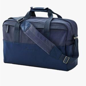 Peter Millar Navy and Royal Blue Leather Messenger Bag